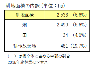 イラスト：耕地面積の内訳の表