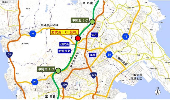 地図：池武当インターチェンジ（仮称）の位置と変更箇所の詳細図