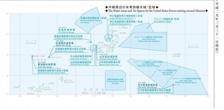 地図：沖縄周辺の米軍訓練水域・空域