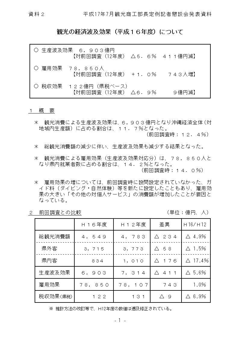 写真：資料1　平成17年7月観光商工部長定例記者懇談会発表資料