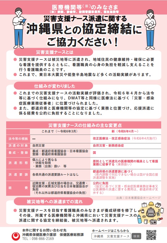 災害支援ナース派遣に関する沖縄県との協定締結にご協力ください