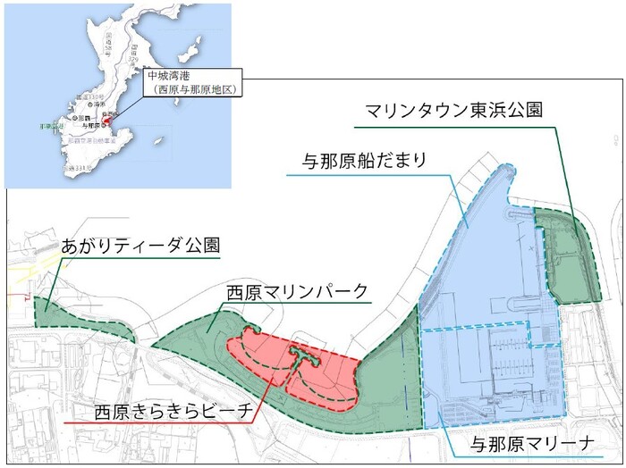 中城湾港（西原与那原地区）対象範囲を示している。